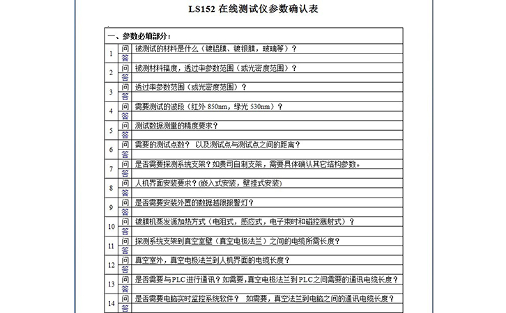 真空鍍膜在線測厚儀確認(rèn)表